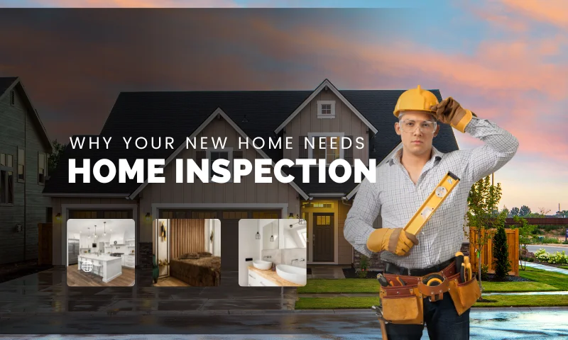 a man wearing a hard hat and holding a tool in front of a new construction home